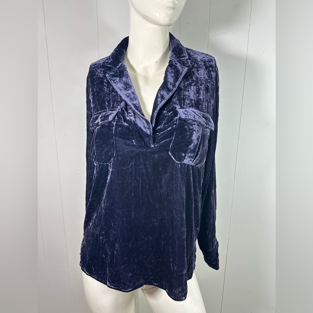 J Crew Women’s Sz Small Purple Blue Collared V-Neck Shirt Blouse Top Long Sleeve